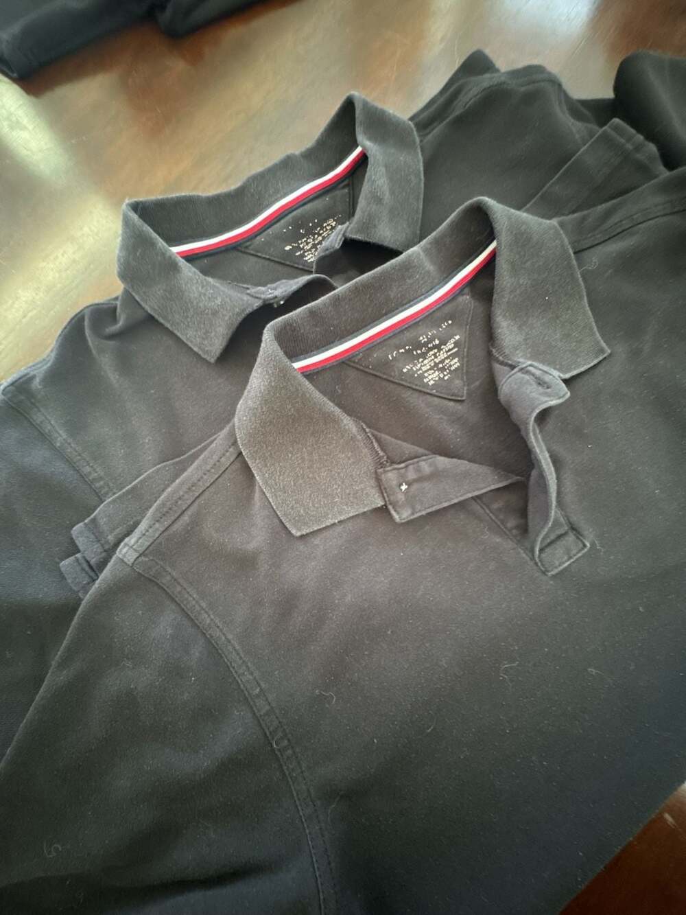Lot of 2 Tommy Hilfiger Boys 14/16 Black Stripe Tipping Short Sleeve Polo Shirt